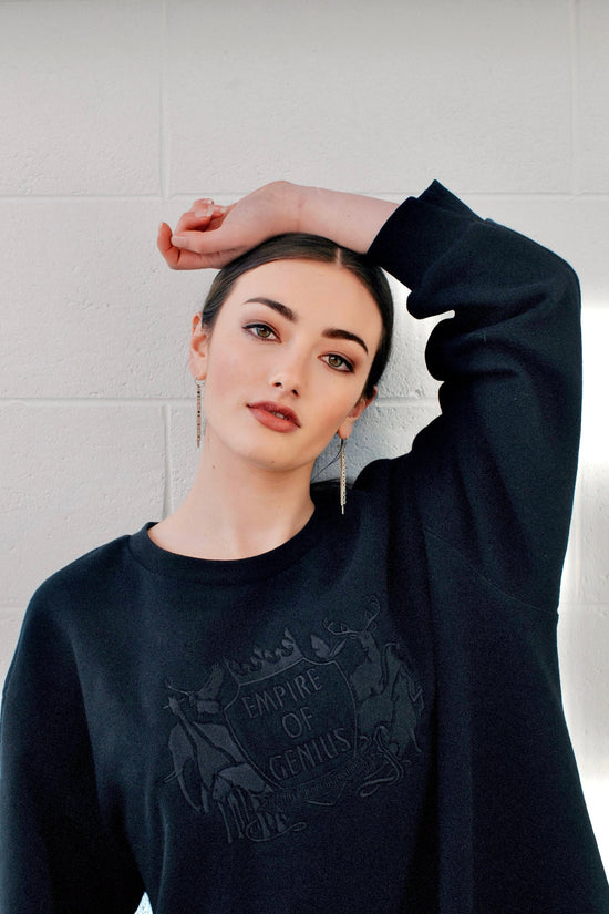 Image Title Empire of Genius Embroidered Sweater/Dress in Black on Black